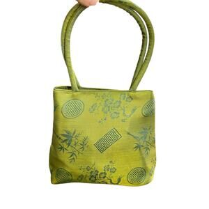 y2k Asian inspired mini bag purse green blue textured shimmer taffeta